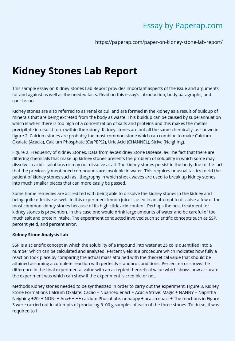 Kidney Stones Lab Report