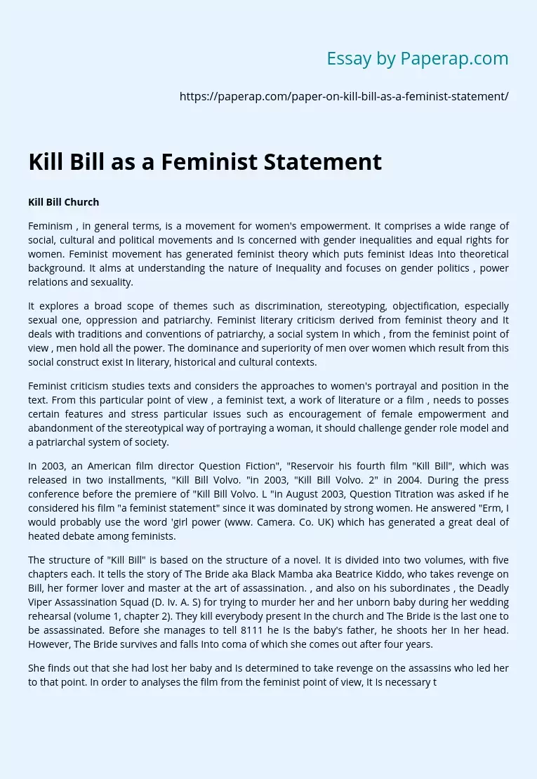 Kill Bill as a Feminist Statement