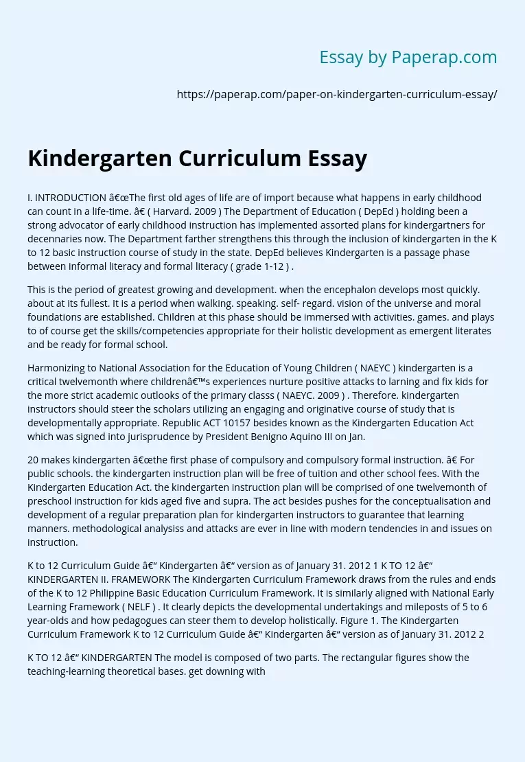 Kindergarten Curriculum Essay