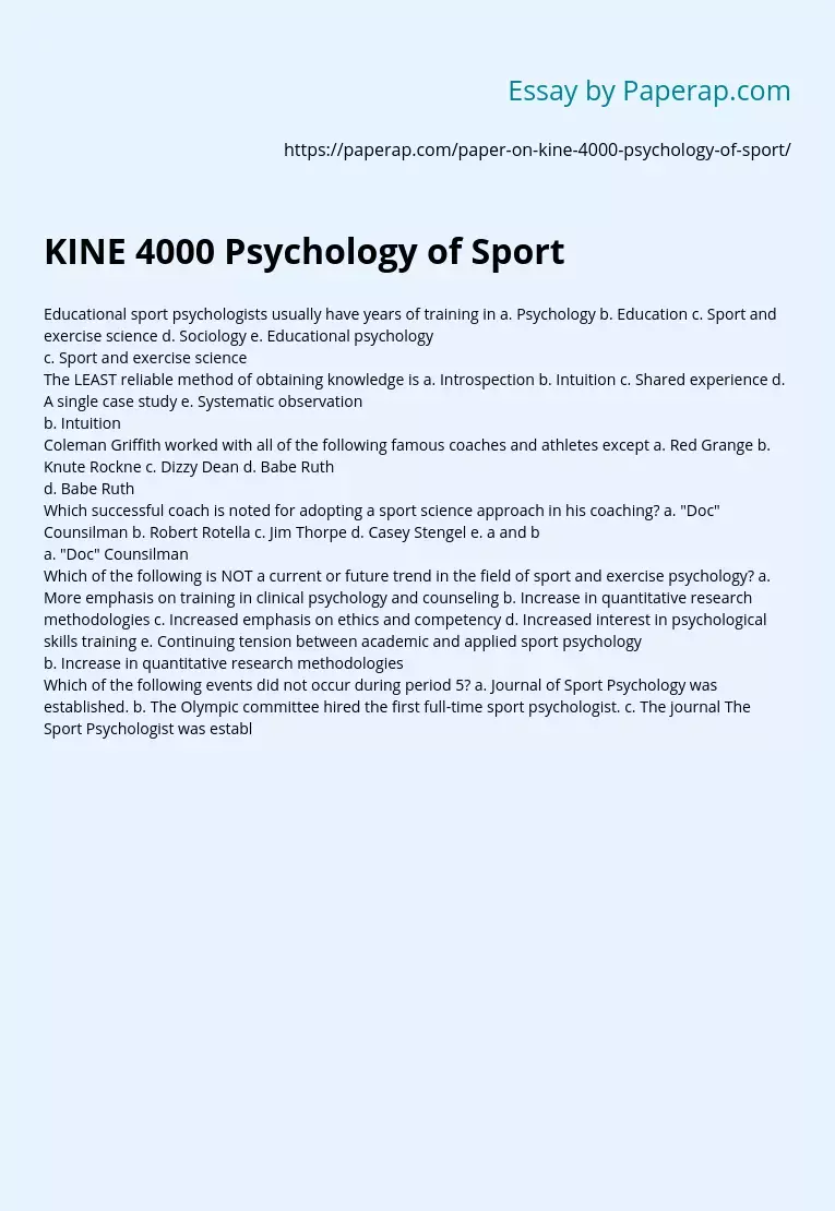 KINE 4000 Psychology of Sport