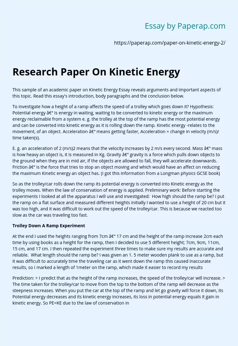 Research Paper On Kinetic Energy