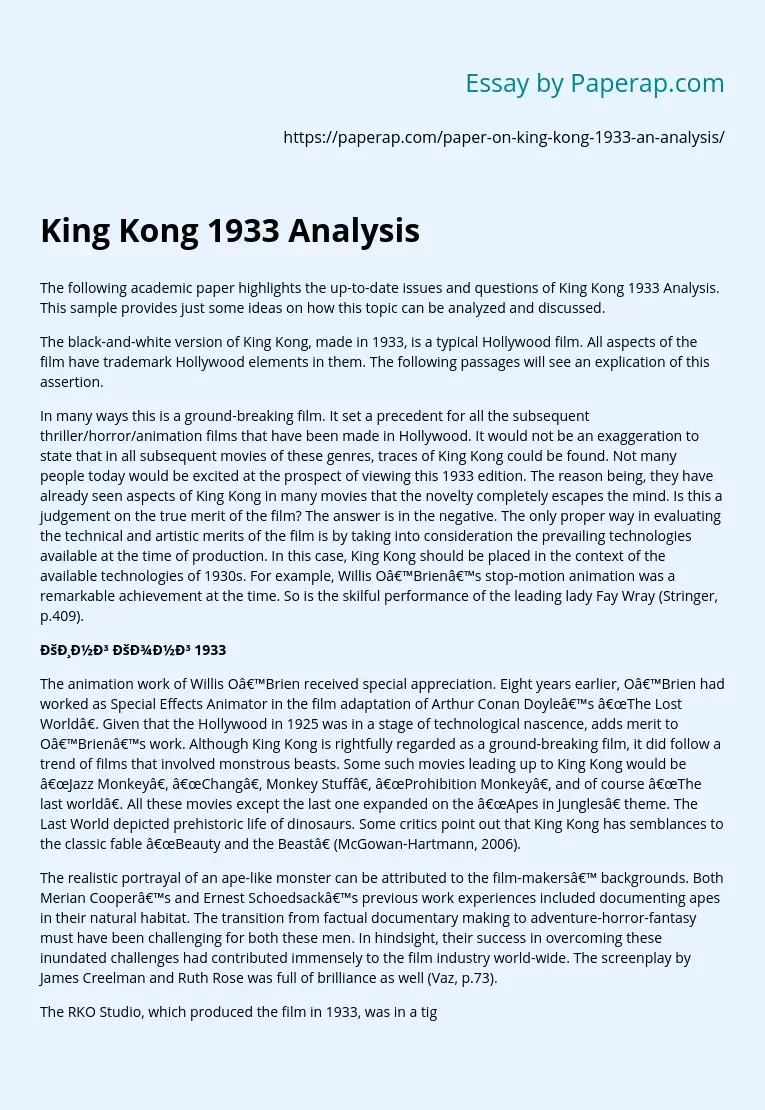 King Kong 1933 Analysis