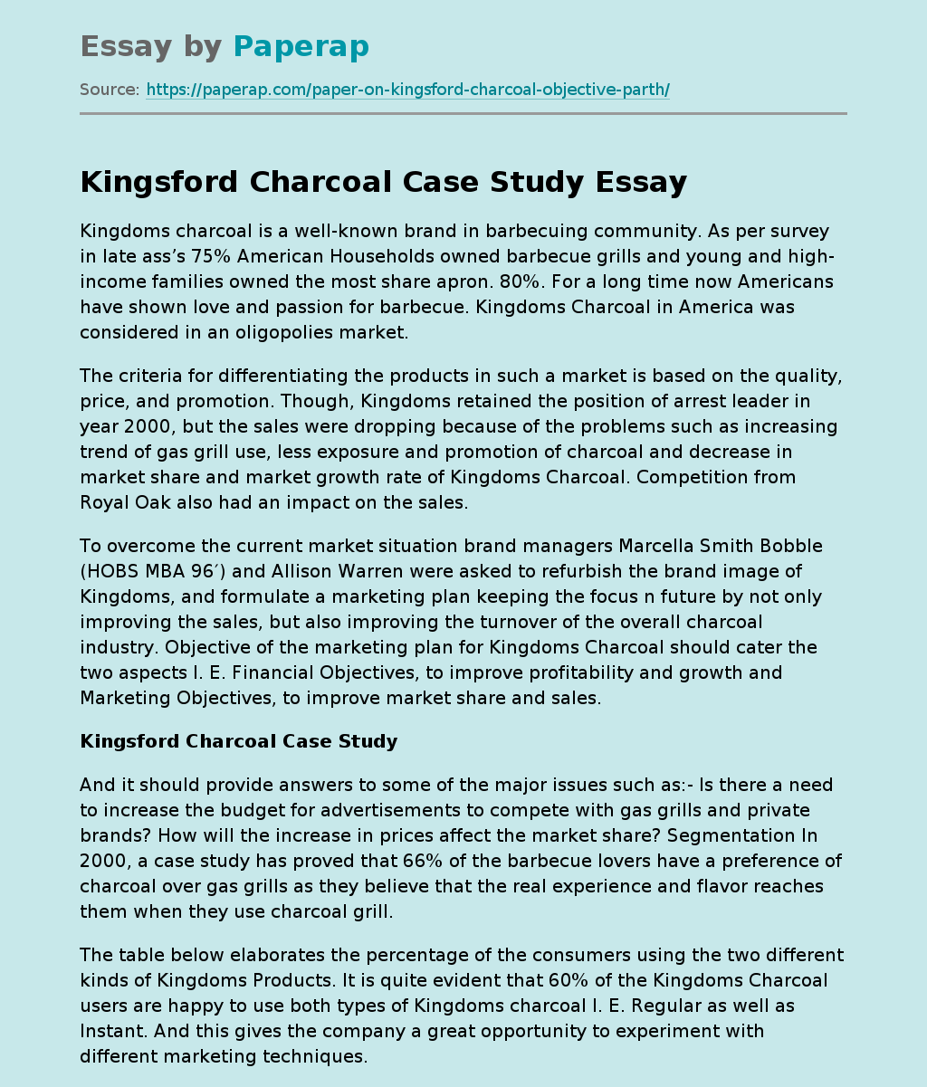kingsford charcoal case study solution