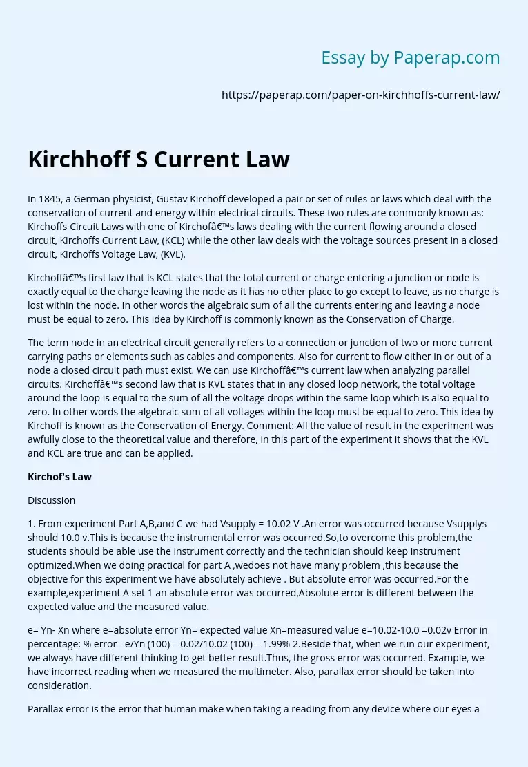 Kirchhoff S Current Law