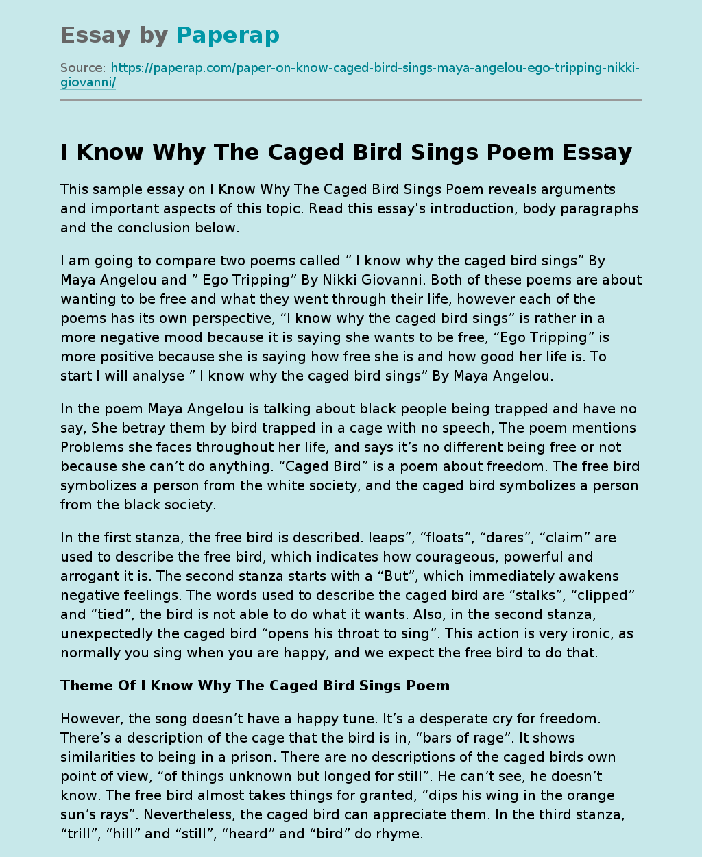 I Know Why The Caged Bird Sings Poem
