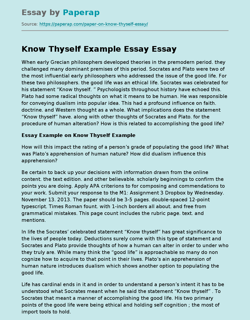 Know Thyself Example Essay
