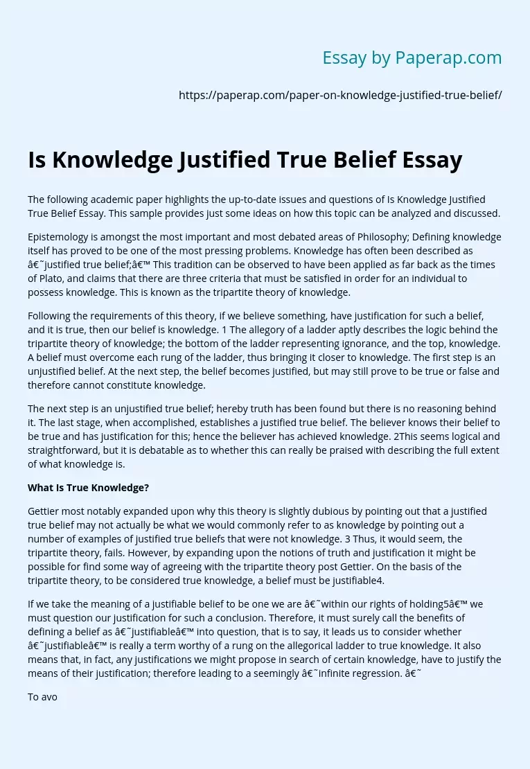 Is Knowledge Justified True Belief Essay