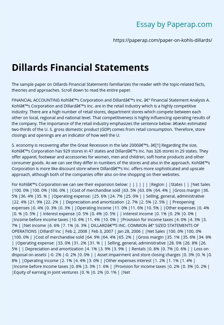 Dillards Financial Statements