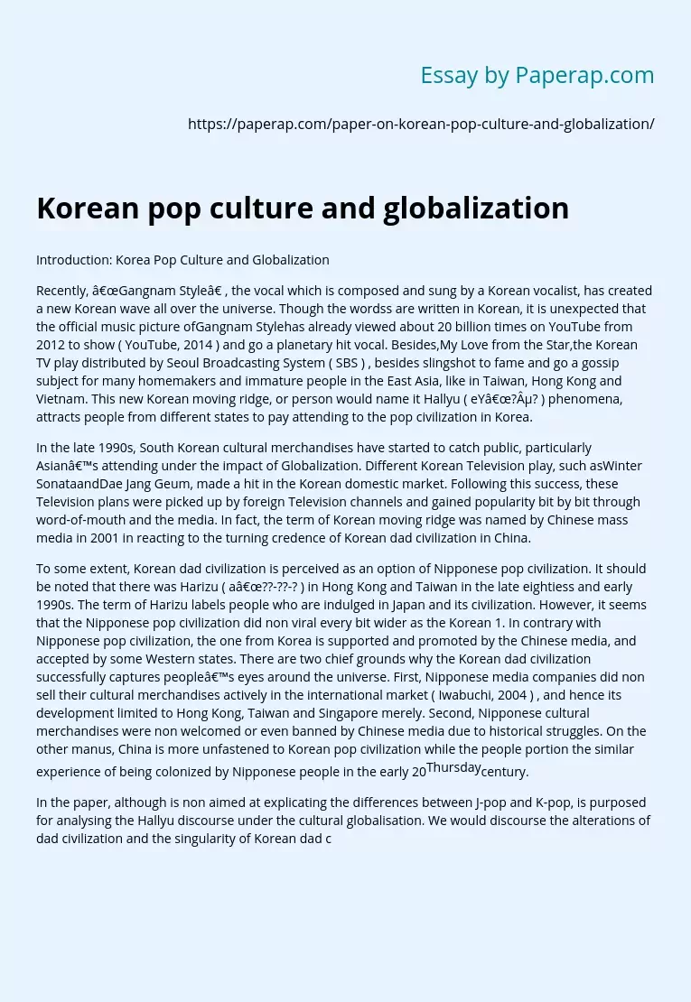 Korean pop culture and globalization