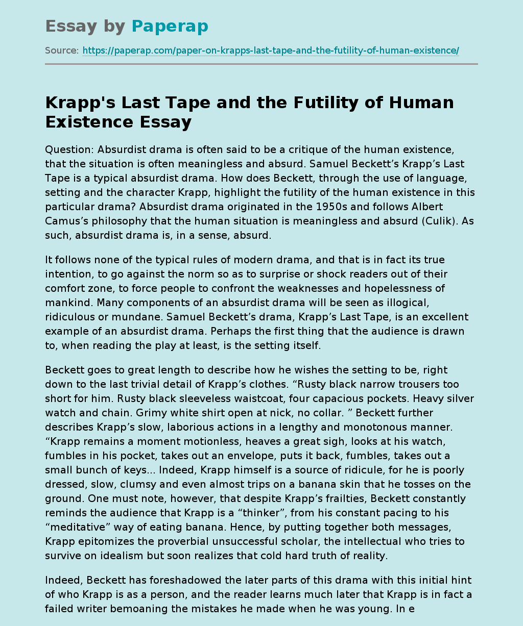 Krapp's Last Tape and the Futility of Human Existence