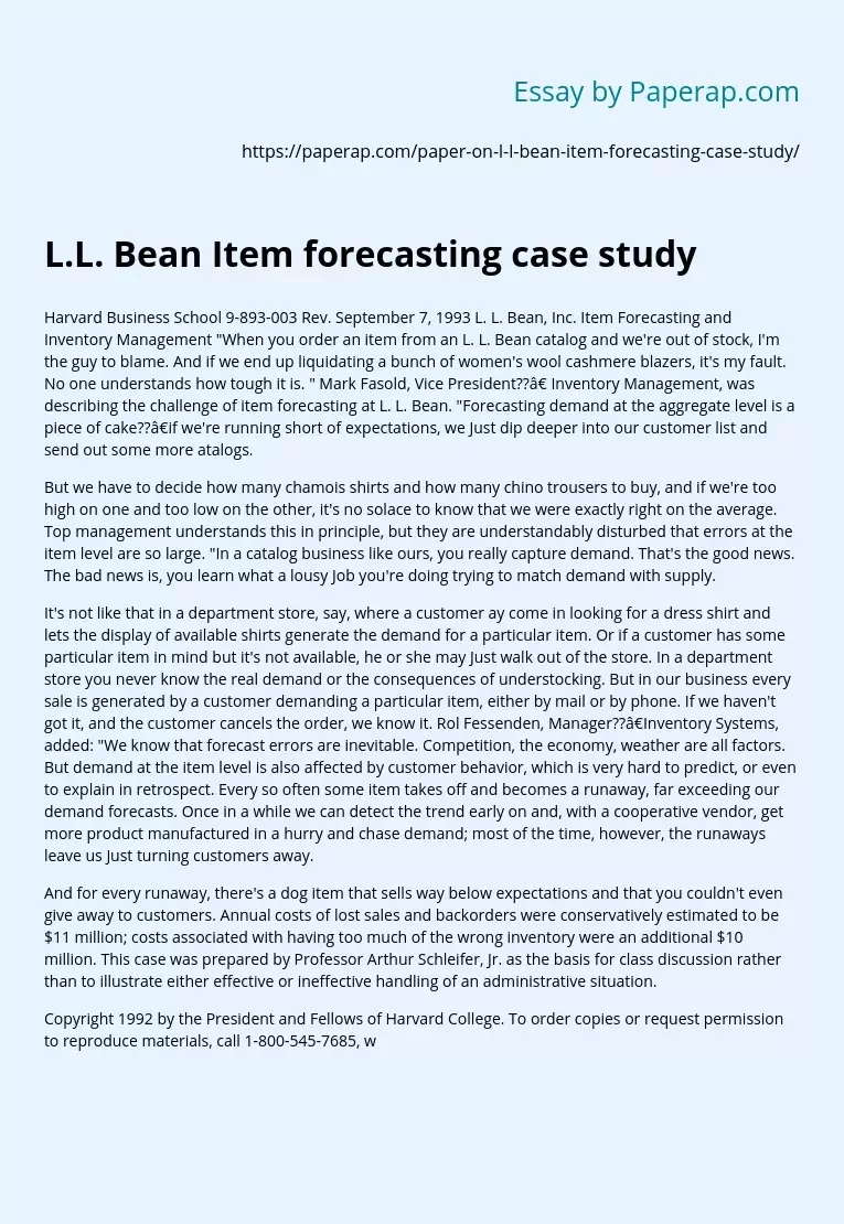 L.L. Bean Item forecasting case study
