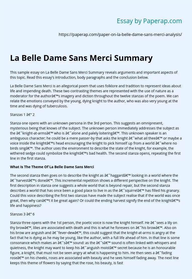 La Belle Dame Sans Merci Summary