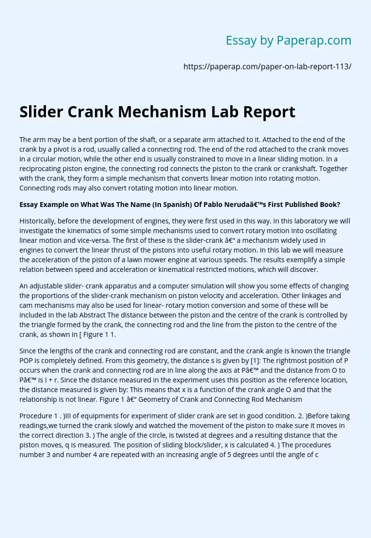 Slider Crank Mechanism Lab Report