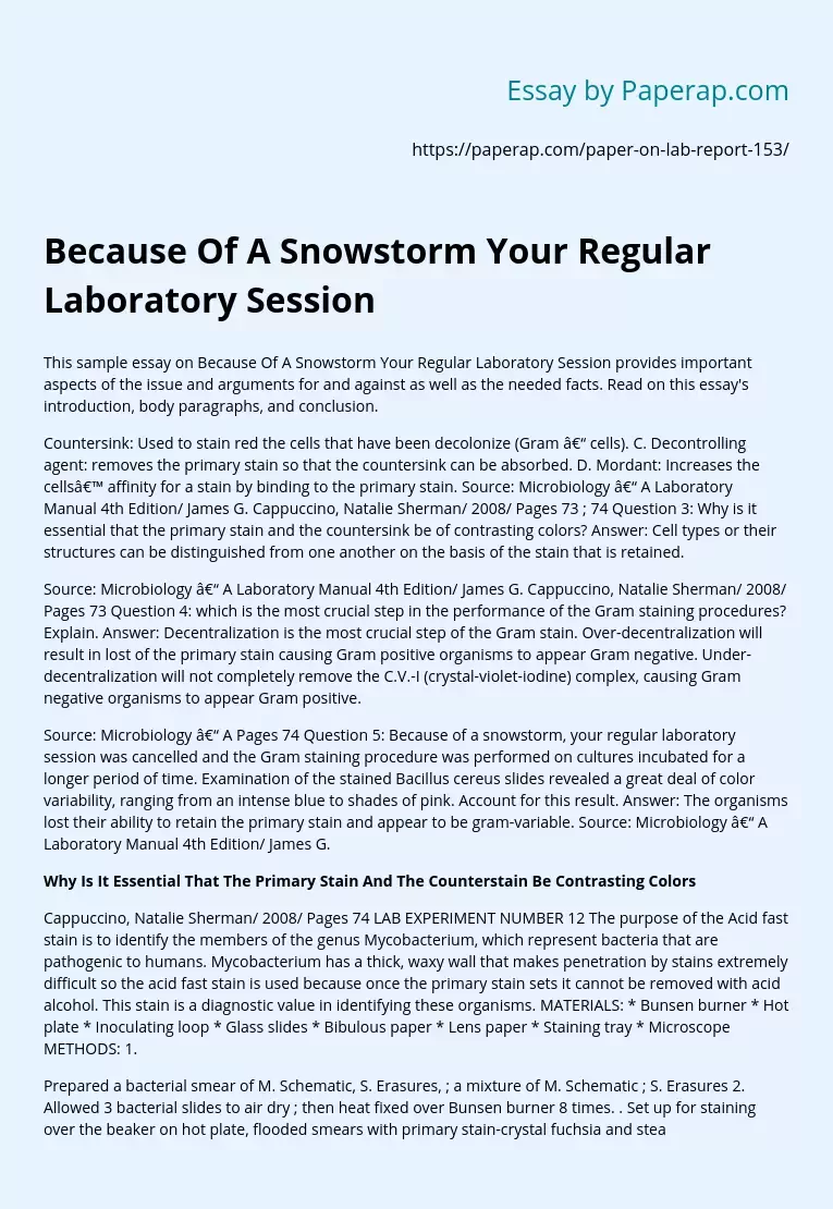 Because Of A Snowstorm Your Regular Laboratory Session