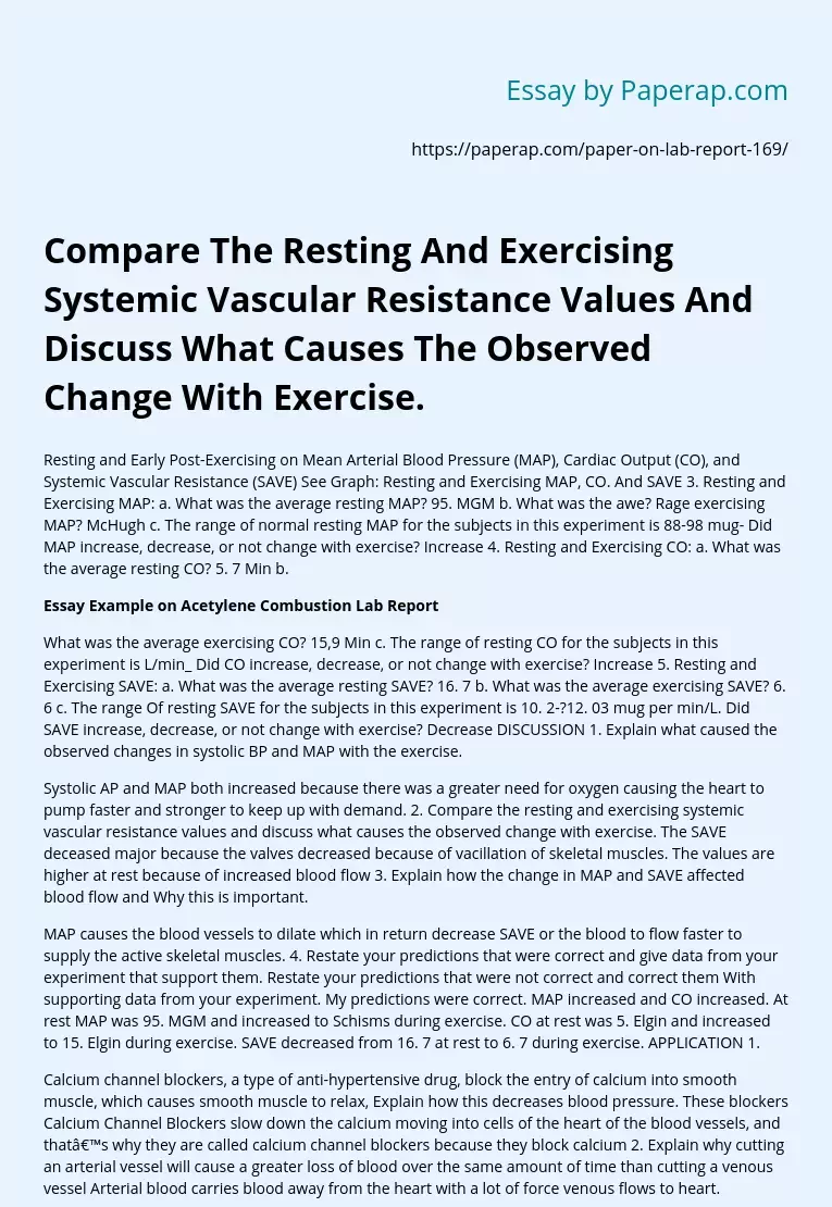 Systemic Vascular Resistance: Resting vs Exercise and Causes of Change