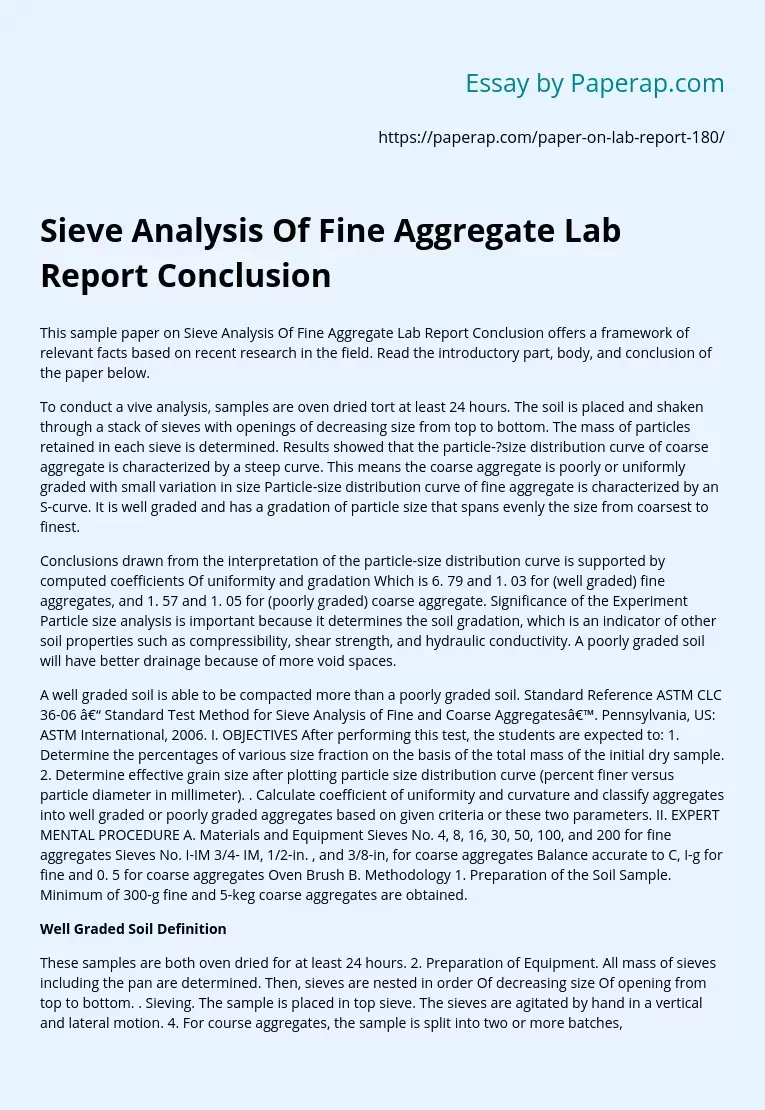 Sieve Analysis Of Fine Aggregate Lab Report Conclusion