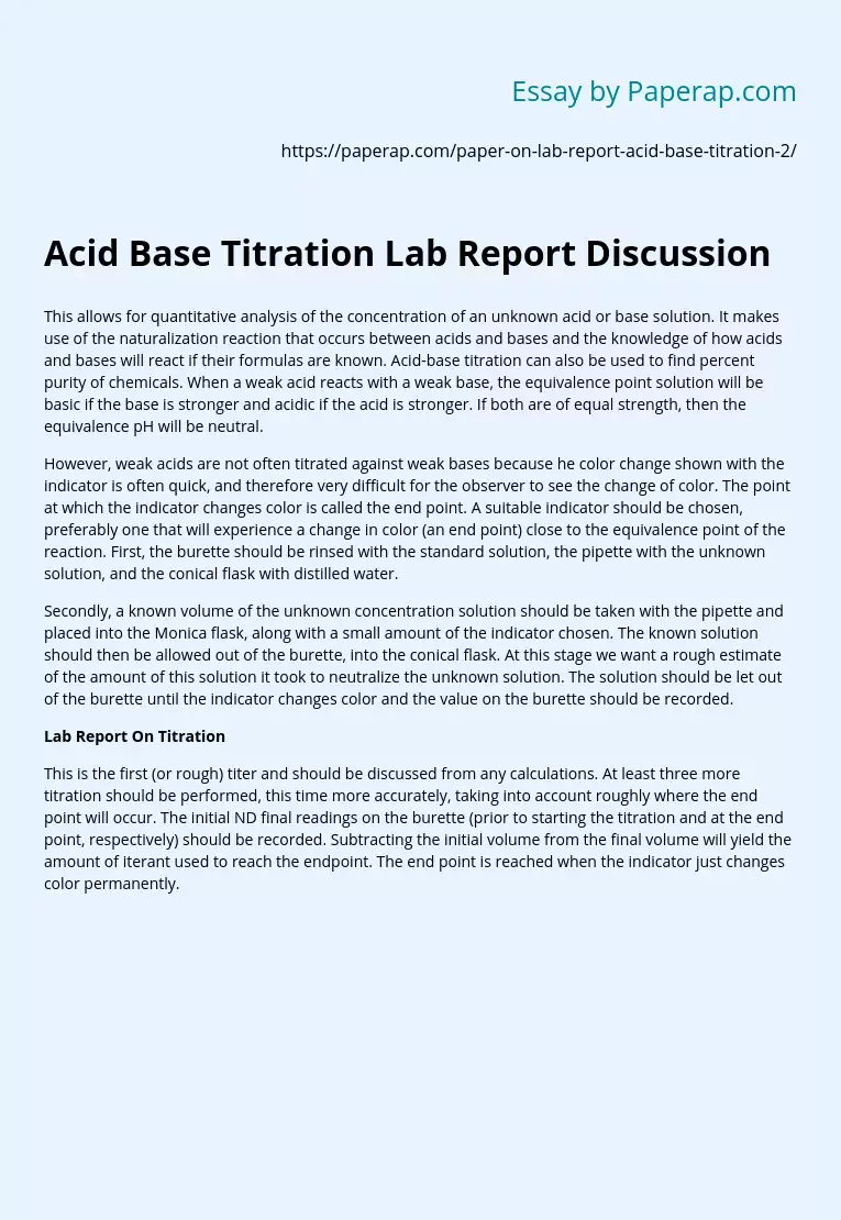 Acid Base Titration Lab Report Discussion