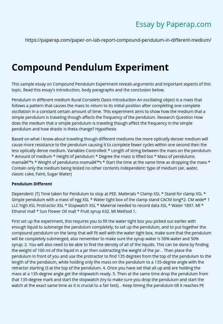 Compound Pendulum Experiment