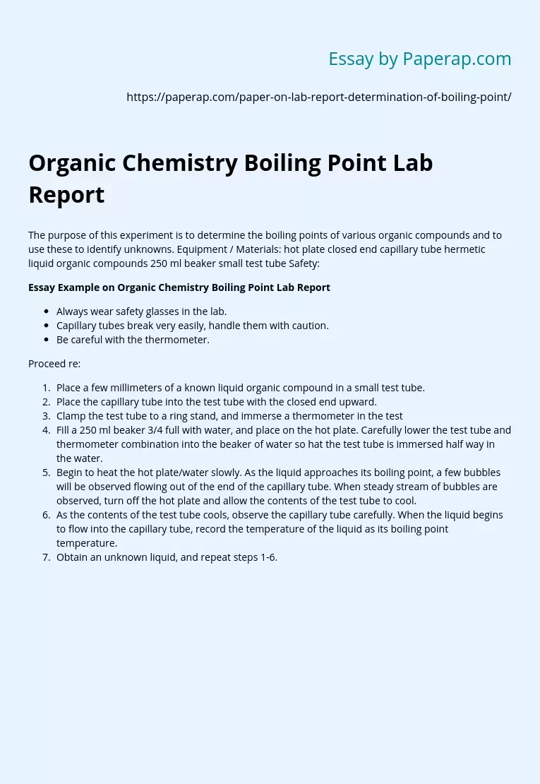 Organic Chemistry Boiling Point Lab Report