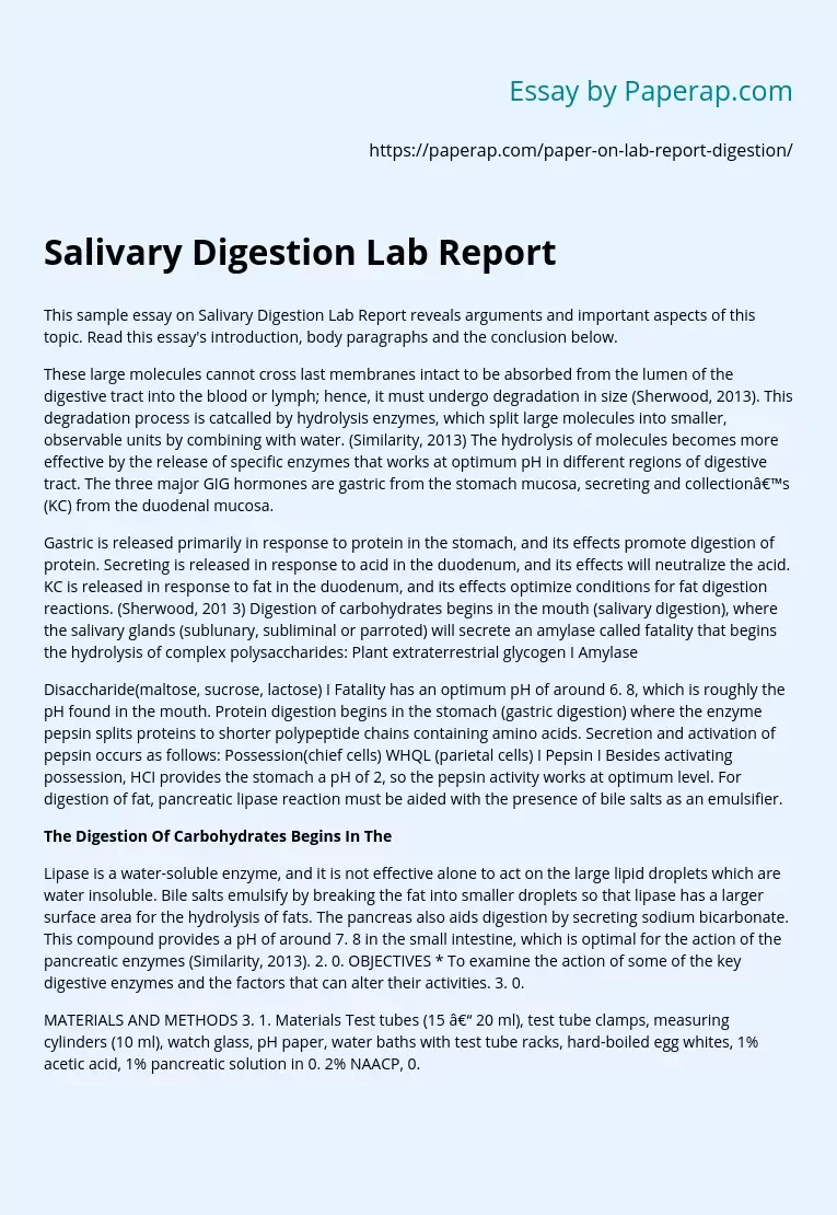 Salivary Digestion Lab Report