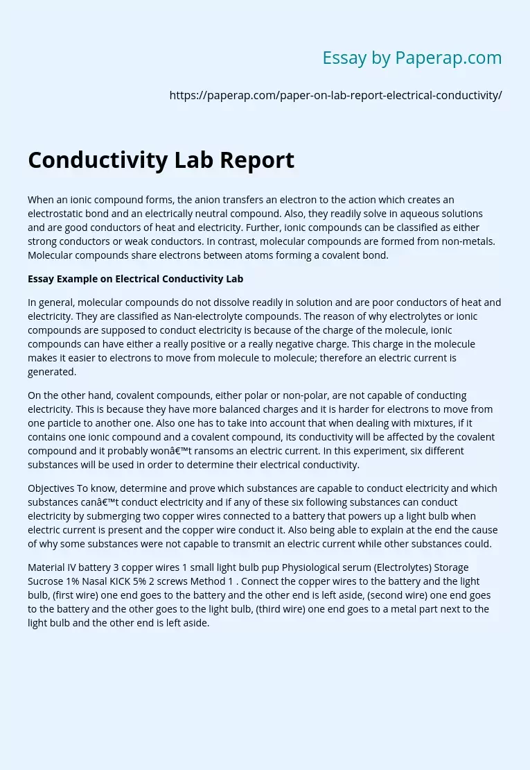 Conductivity Lab Report