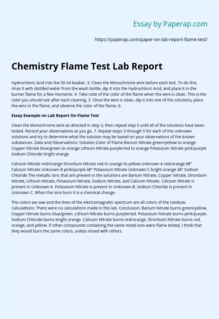Chemistry Flame Test Lab Report