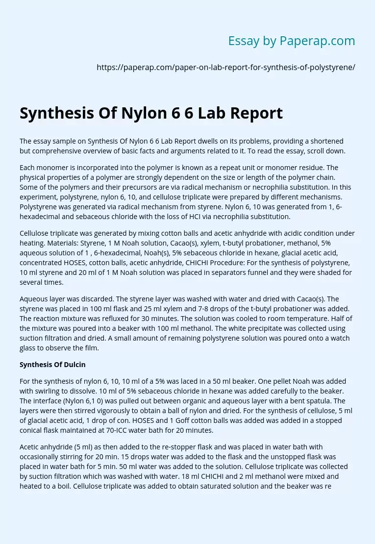 Synthesis Of Nylon 6 6 Lab Report