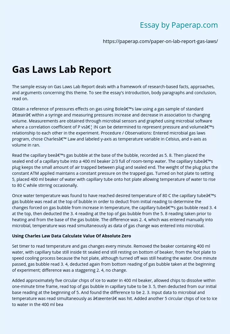 Gas Laws Lab Report