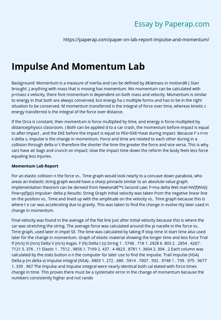 Impulse And Momentum Lab
