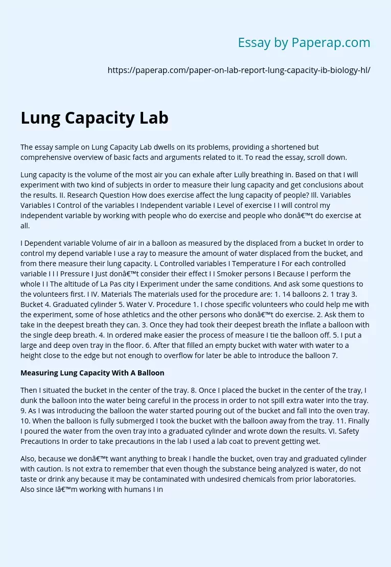 Lung Capacity in Biology Lab Report