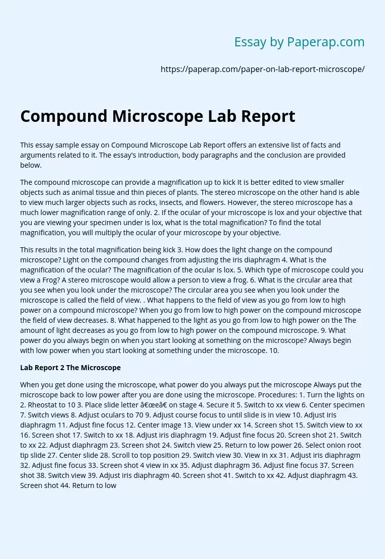 Compound Microscope Lab Report