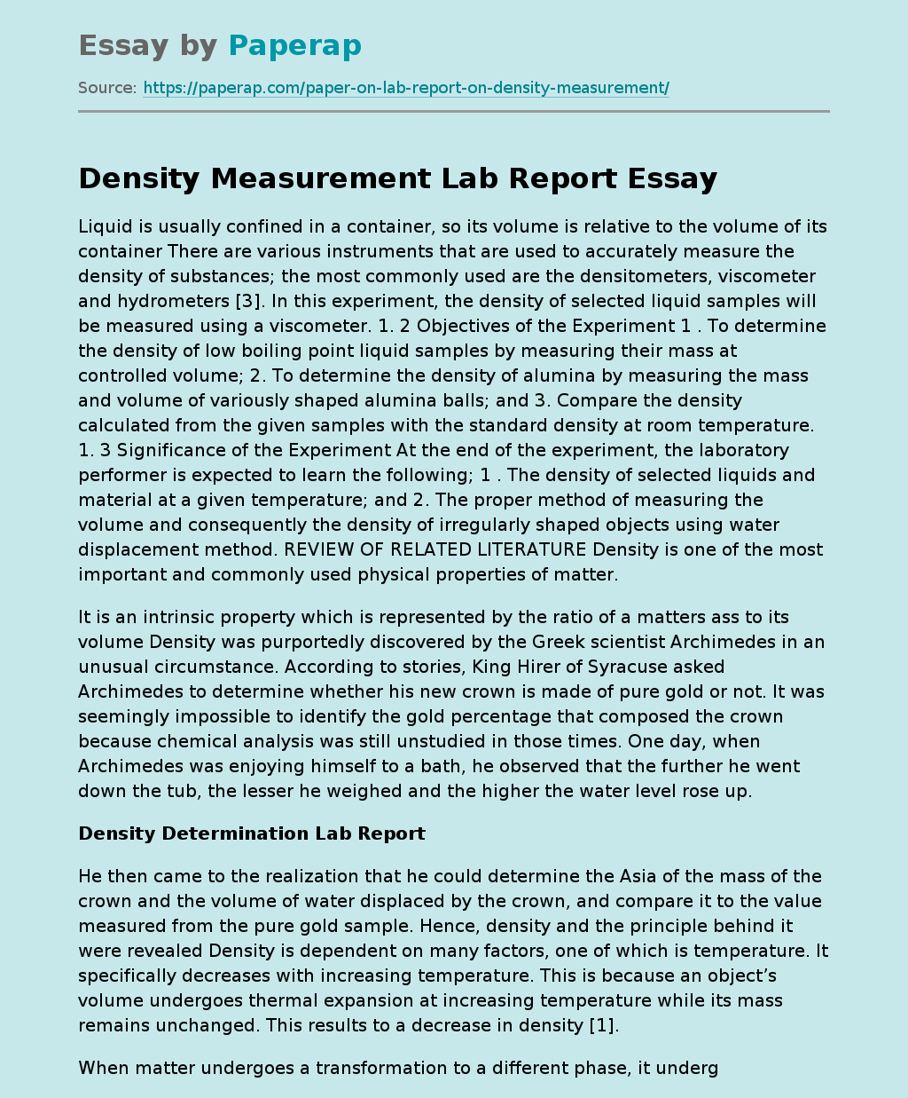 Density Measurement Lab Report