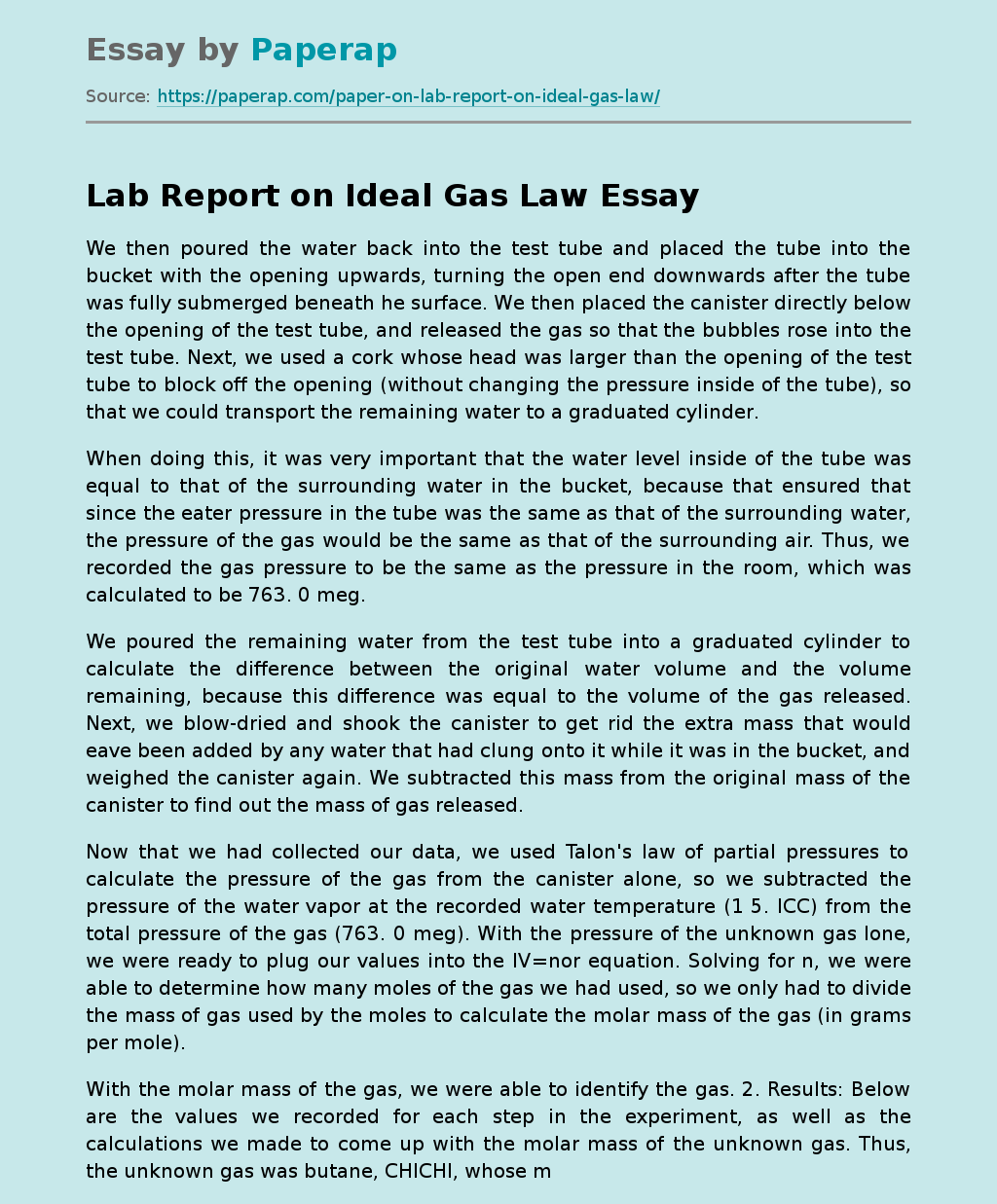 Lab Report on Ideal Gas Law