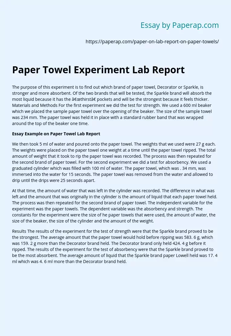 Paper Towel Experiment Lab Report