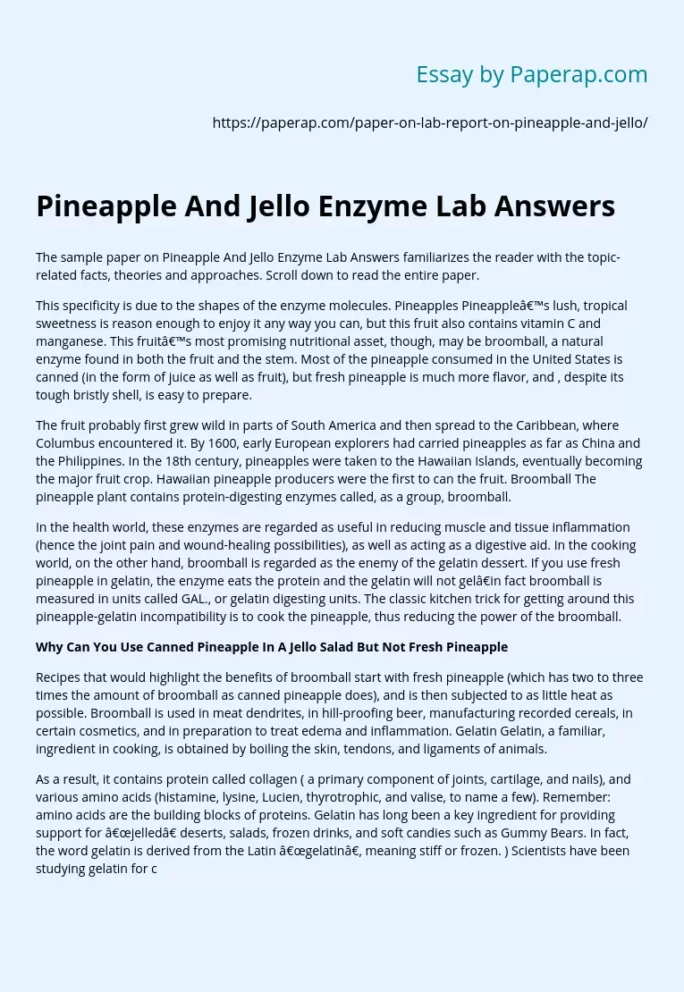 Pineapple And Jello Enzyme Lab Answers