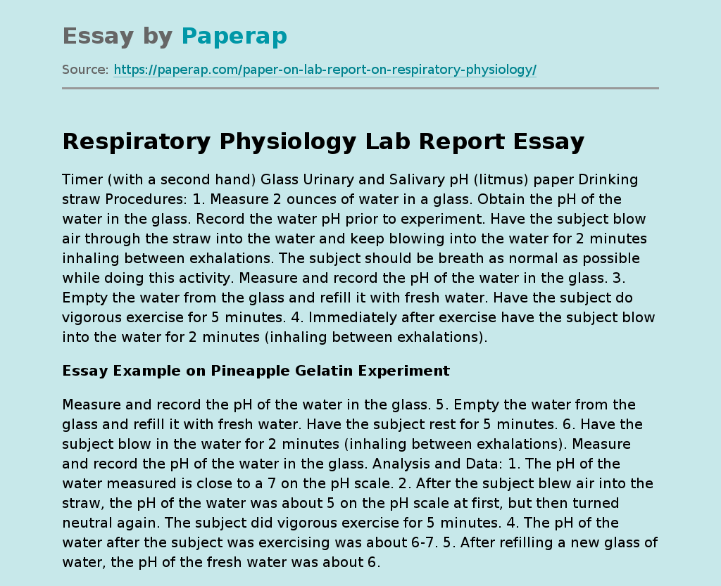 Respiratory Physiology Lab Report