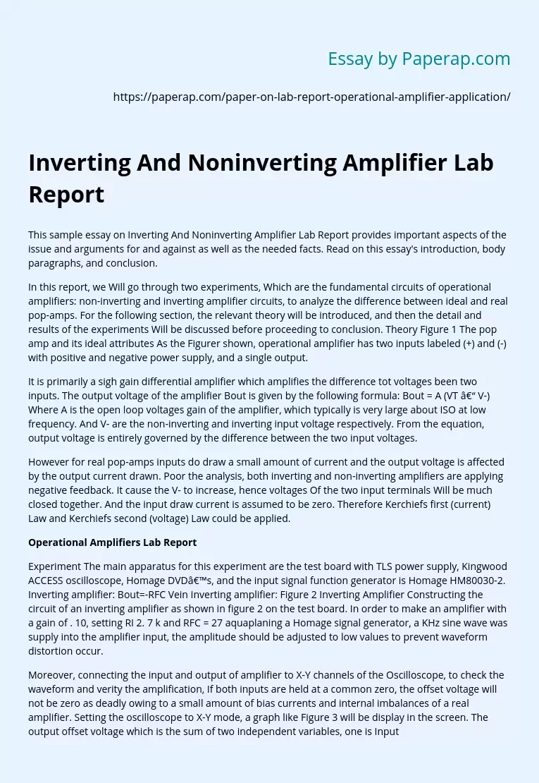 Inverting And Noninverting Amplifier Lab Report