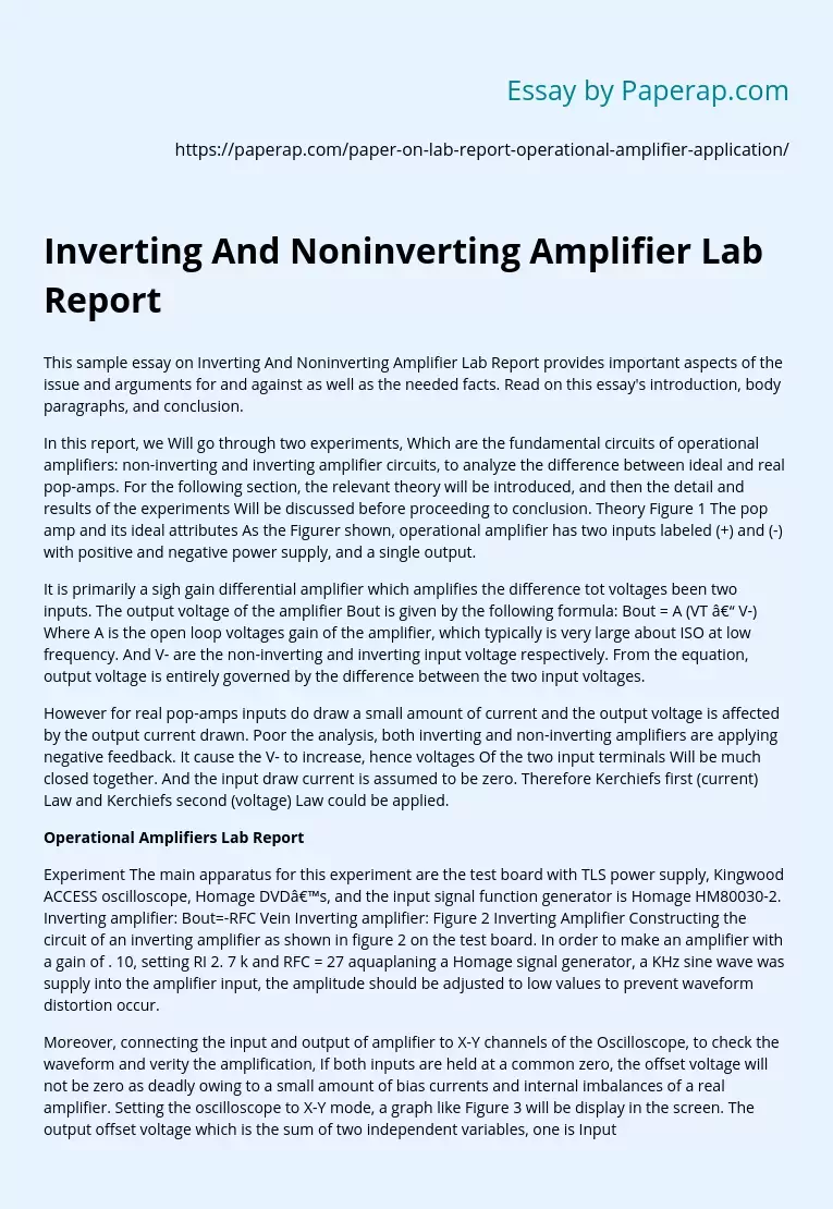 Inverting And Noninverting Amplifier Lab Report Report Conclusion Essay 