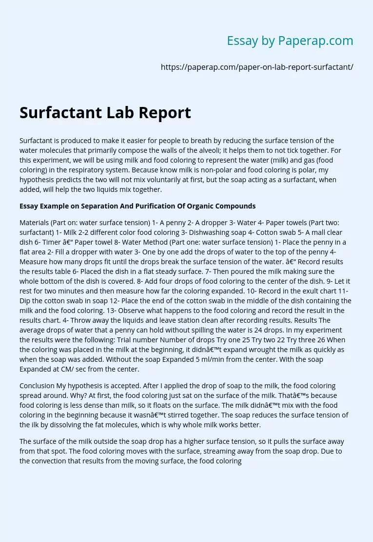 Surfactant Lab Report