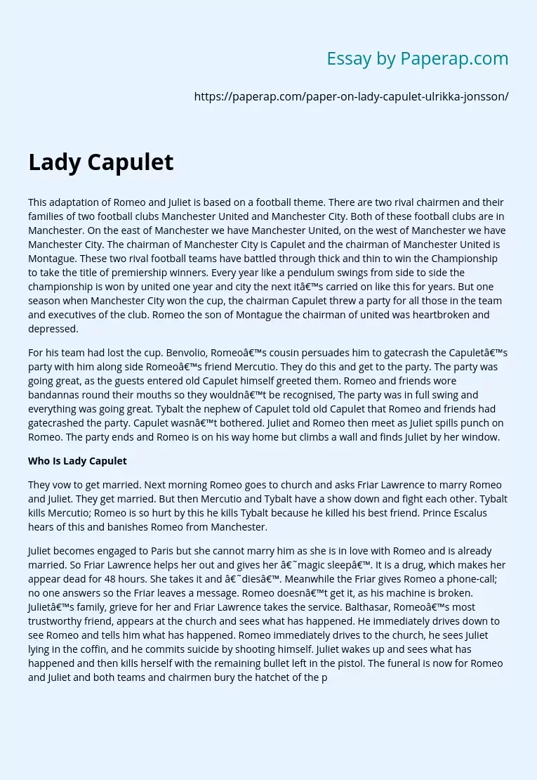 Outline of the Story Who Is Lady Capulet