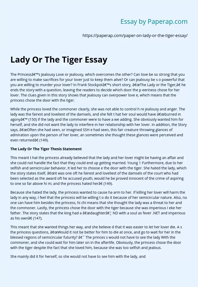 Lady Or The Tiger Essay