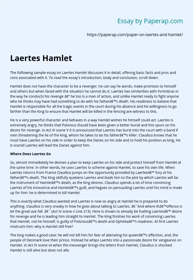 Laertes in Hamlet: Pros and Cons