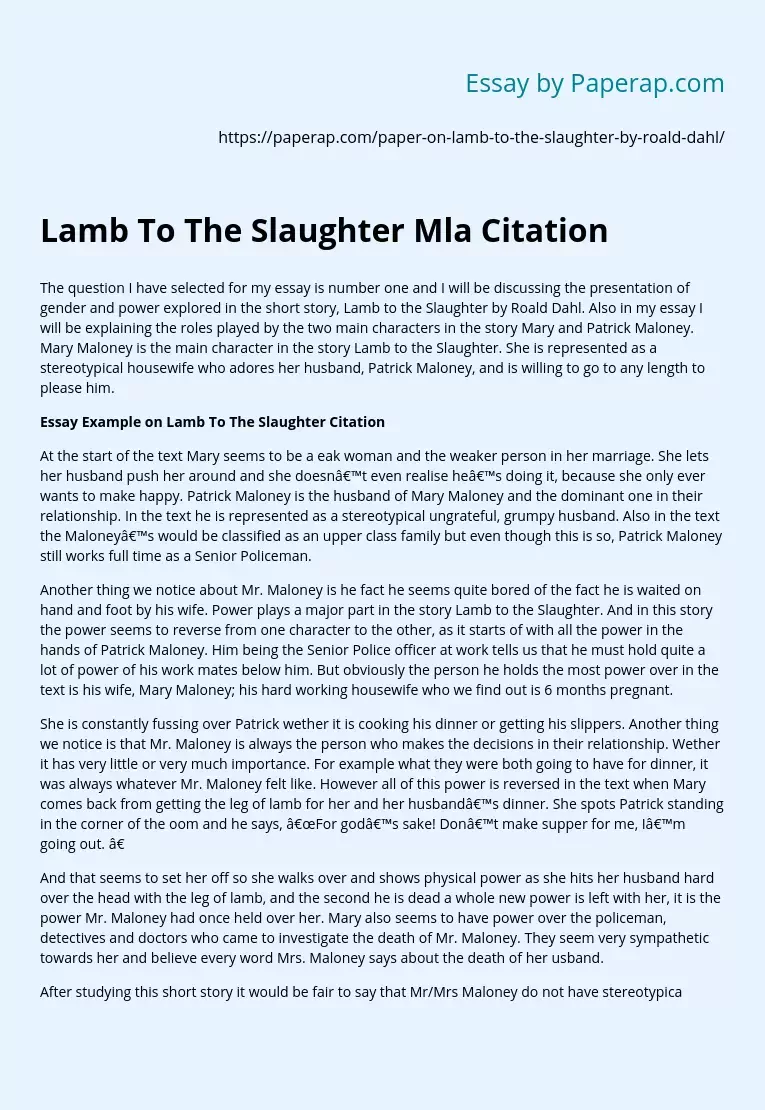 Lamb To The Slaughter Mla Citation