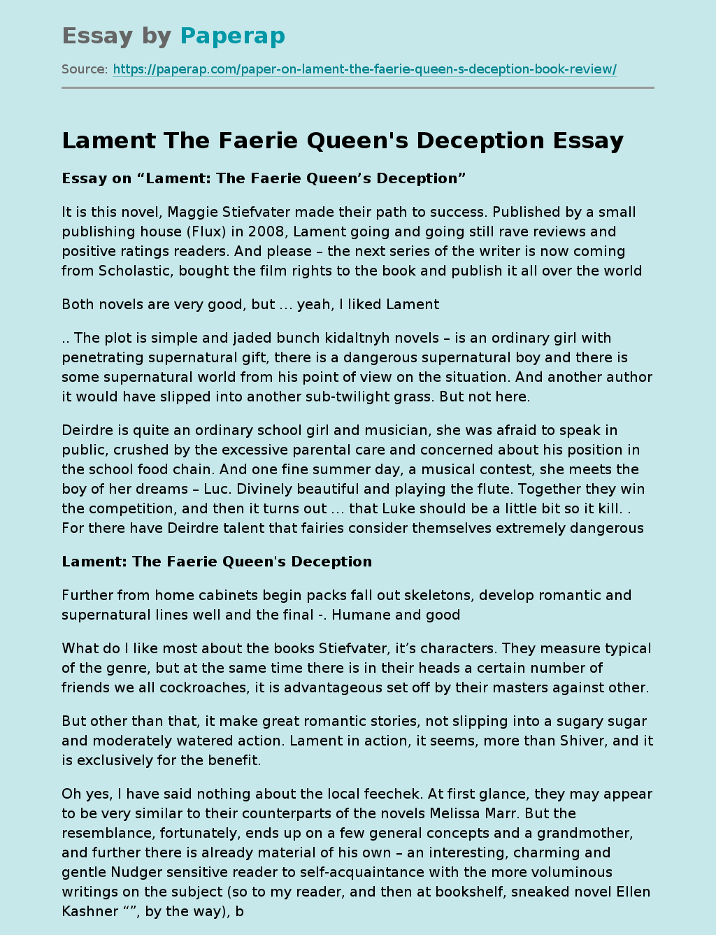 Lament The Faerie Queen's Deception