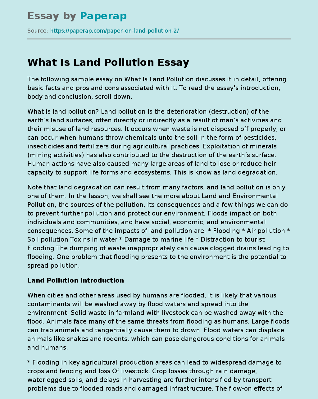 land pollution essay for class 2