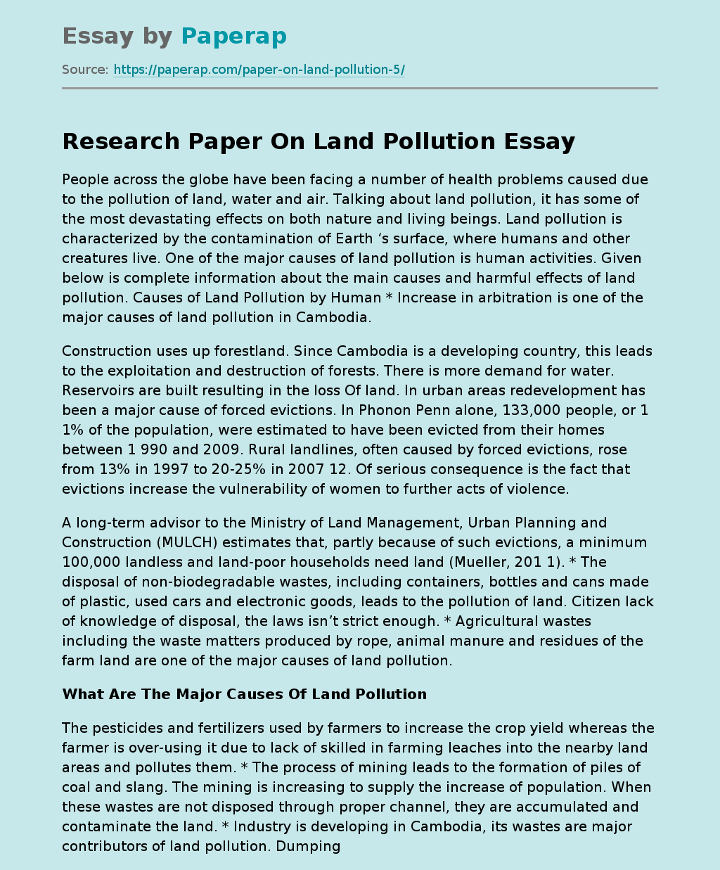 Research Paper On Land Pollution