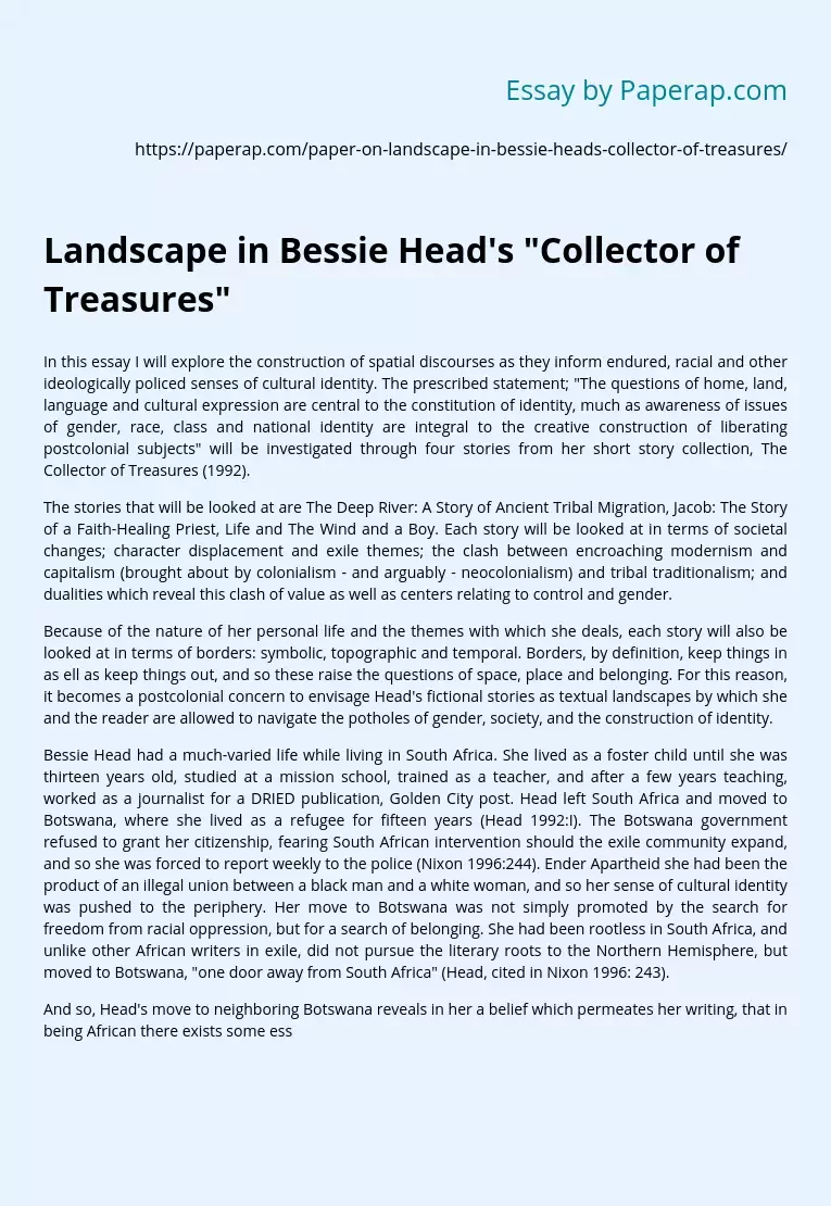 Landscape in Bessie Head's "Collector of Treasures"
