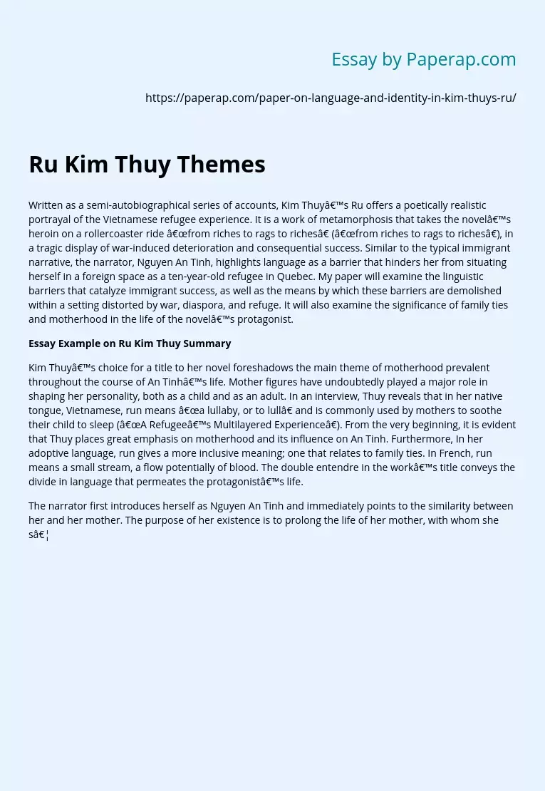 Ru Novel by Kim Thuy Themes and Analysis