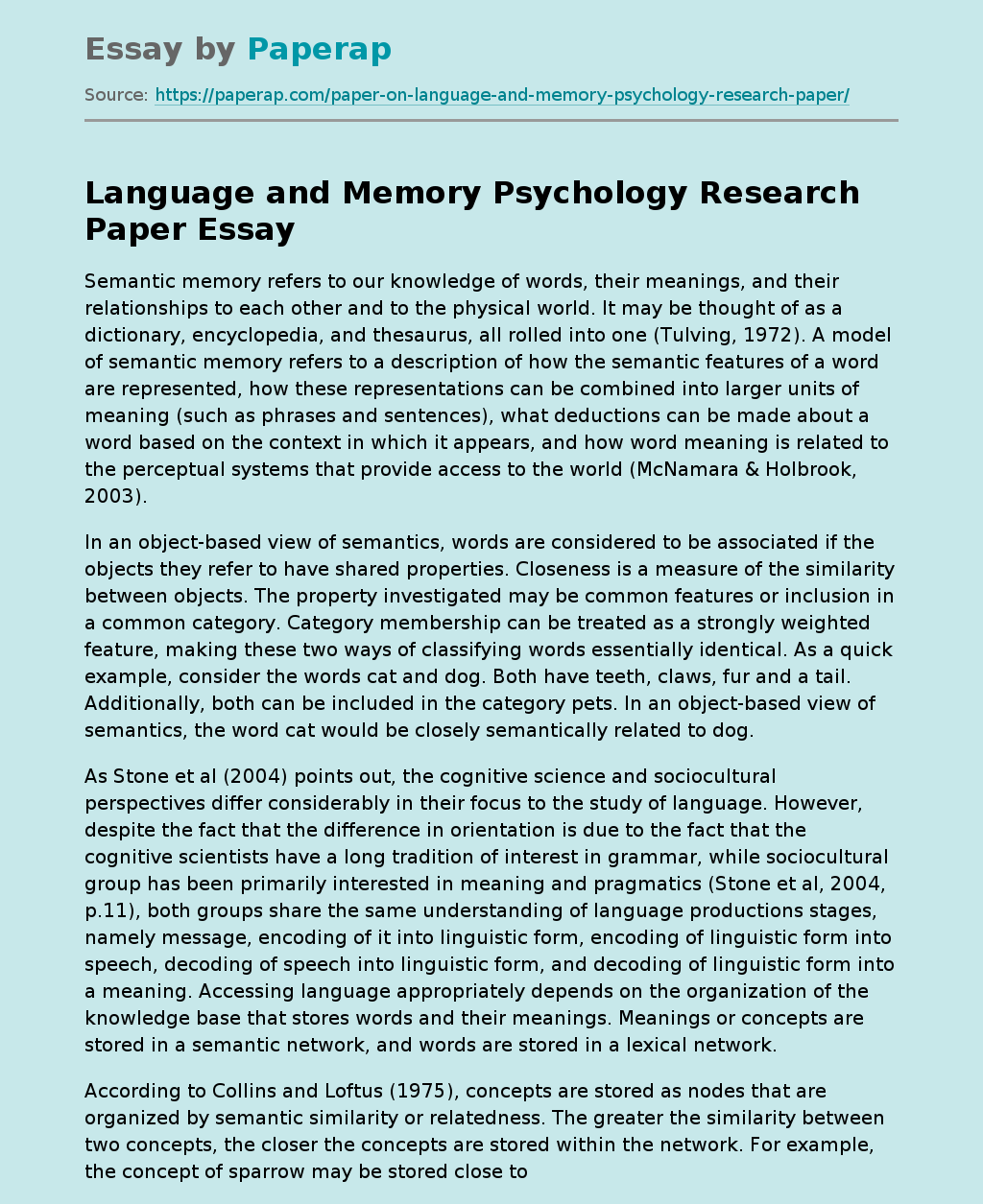 research paper on memory