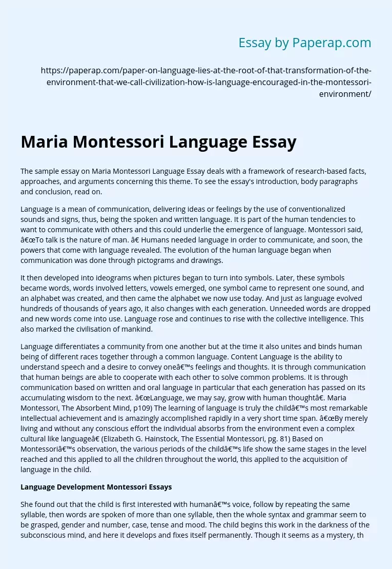 Maria Montessori Language Essay